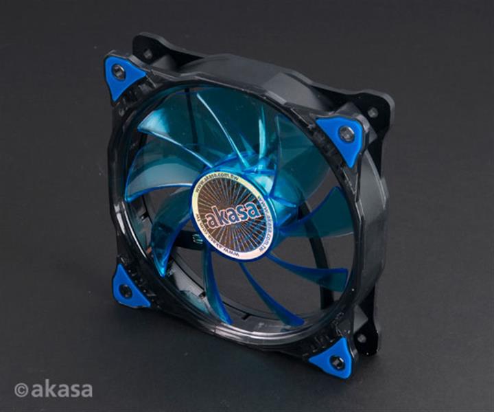 Akasa 12cm Vegas 15 Blue LED fan with anti-vibe dampening pads sleeve bearing