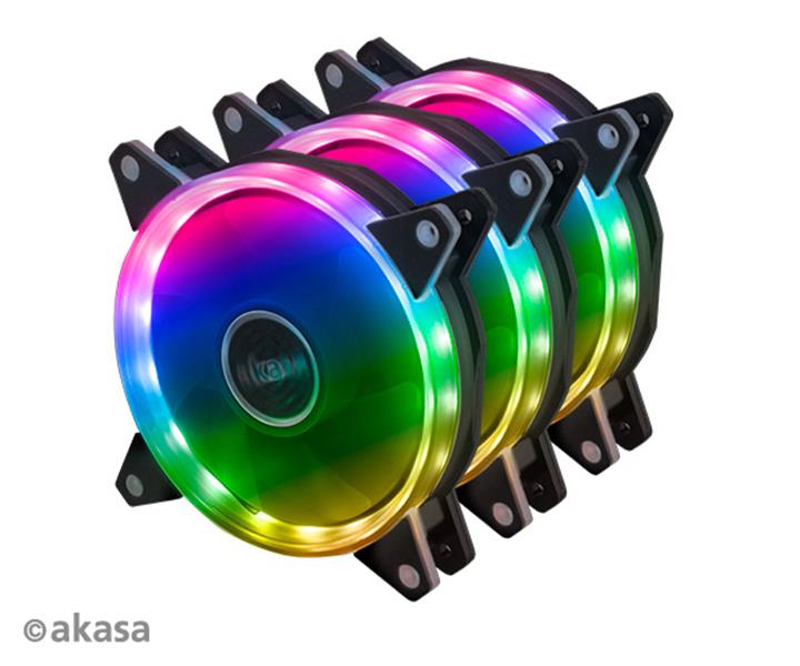 Akasa VEGAS AR7 Kit Triple 120mm addressable RGB LED fan pack with 1-to-3 splitter and extension cable