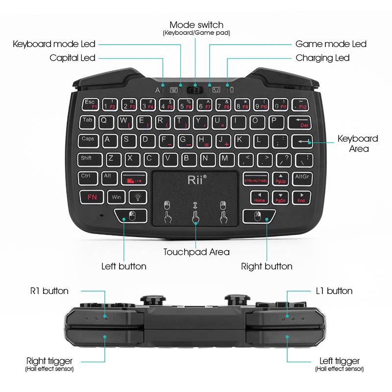 Mini Wireless Game Controller Mouse Keyboard Combo 2 4GHz game controller with D-padABXY buttonL1R1L2R2Turbo functionvibration and QWERTY keyboard Tou