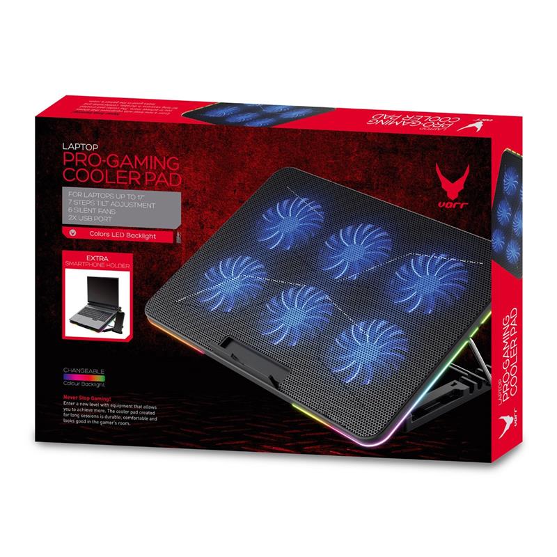 VARR Gaming laptop stand t m 17 inch phone holder - 7 standen 6 fan snelheden 2x USB port - RGB effect