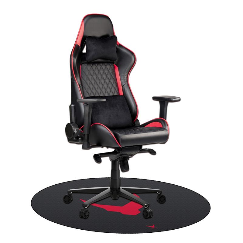 VARR Gaming vloermat voor onder de gaming stoel - rond 1m diameter zwart met rood logo