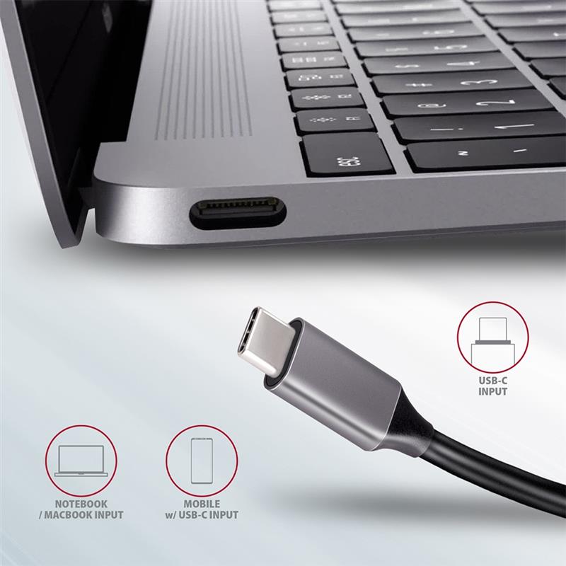 AXAGON 2x USB-A HDMI SD microSD USB 3 2 Gen 1 hub PD 100W 20cm USB-C cable