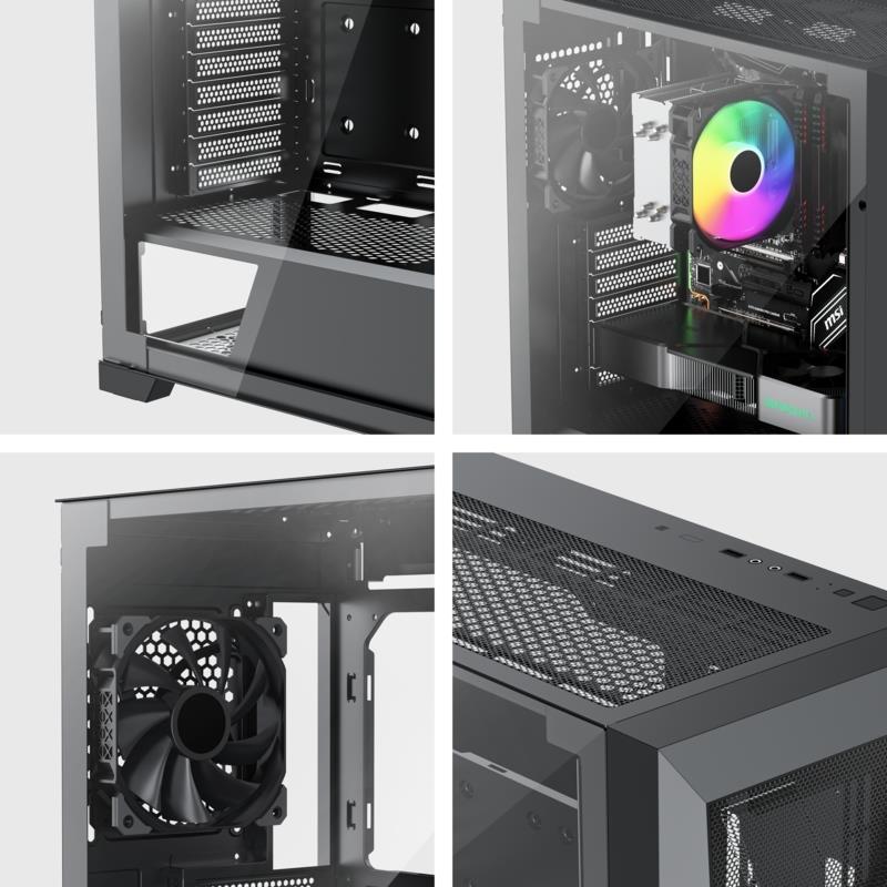 Xilence Xilent X Black ATX tempered glass window mesh front case 3 x 120 mm ARGB front fan and 1 x 120 mm PWM rear fan included