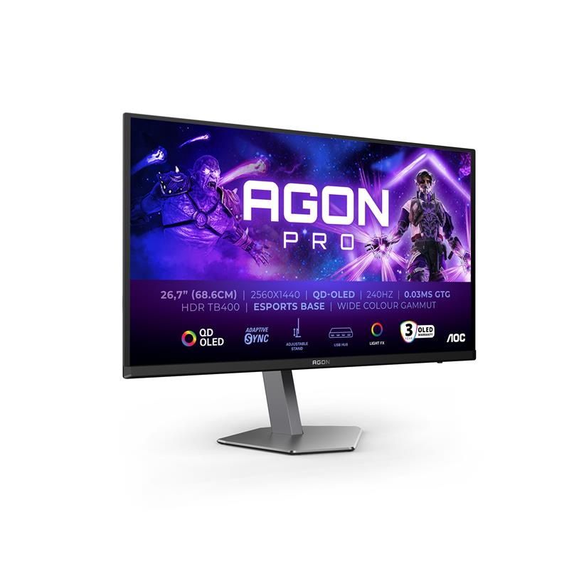 AOC AGON PRO AG276QZD2 computer monitor 67,8 cm (26.7"") 2560 x 1440 Pixels Quad HD QDOLED Grijs