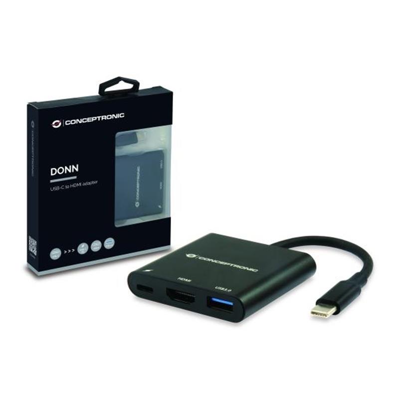 Conceptronic DONN01B interface hub USB 3.2 Gen 1 (3.1 Gen 1) Type-C 5000 Mbit/s Zwart