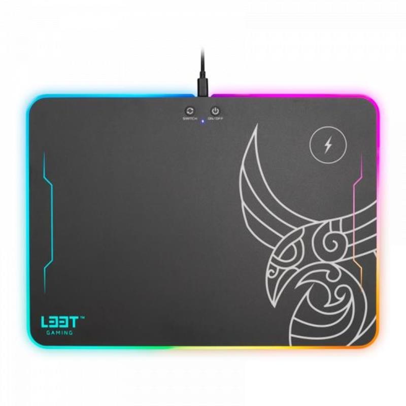 L33T Gaming Kvennavagn RGB Hard Gaming mat w Qi charge 355 x 255 x 5 8 mm Black