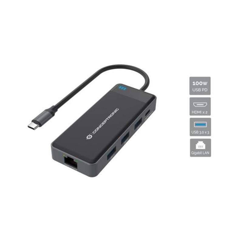 Conceptronic DONN14G notebook dock & poortreplicator Bedraad USB 3.2 Gen 1 (3.1 Gen 1) Type-C Grijs