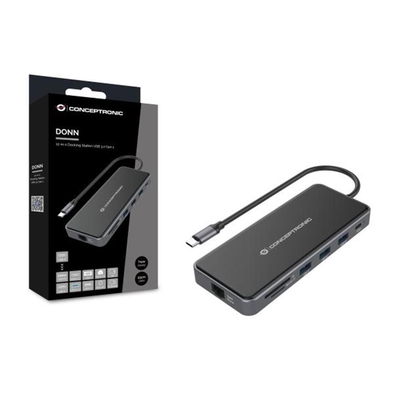 Conceptronic DONN15G notebook dock & poortreplicator Bedraad USB 3.2 Gen 1 (3.1 Gen 1) Type-C Grijs