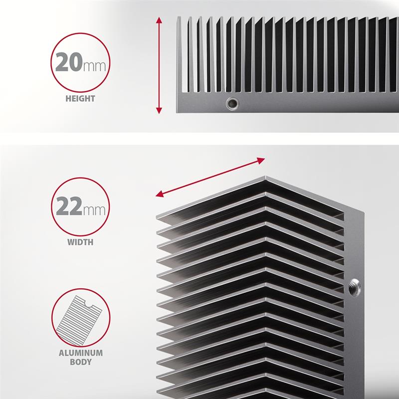 Axagon CLR-M2XT M.2 SSD Passivkühler Aluminium - 2280 M.2 NVMe SSD, SSD (solid-state drive) Koelplaat/radiatoren Zwart, Grijs 1 stuk(s)