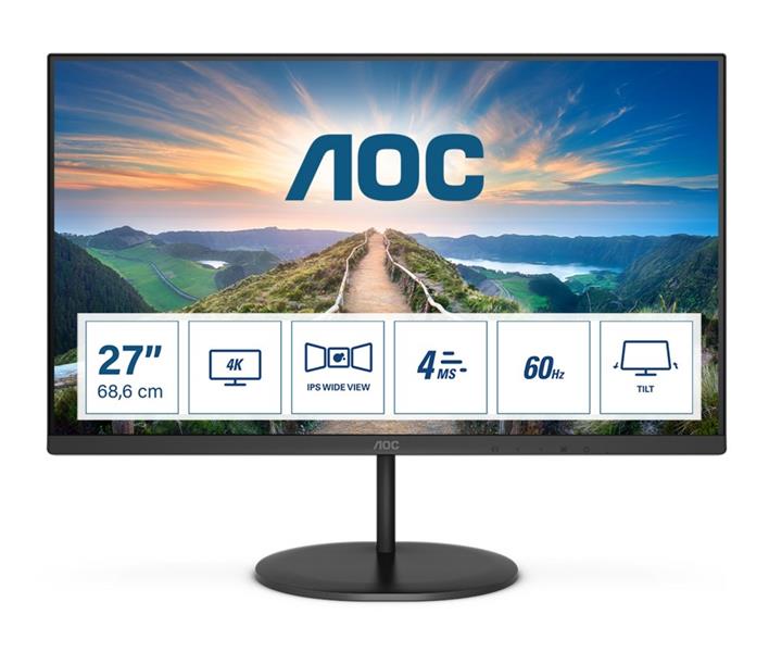 AOC V4 U27V4EA computer monitor 68,6 cm (27"") 3840 x 2160 Pixels 4K Ultra HD LED Zwart