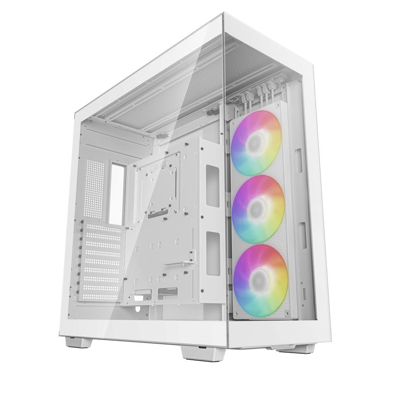 DeepCool CH780 ATX White Panoramic case Dual Chamber Configuration Trinity 140mm ARGB Fans Tempered Glass Panels Vertical Mount and Gen 4 Riser Cable 