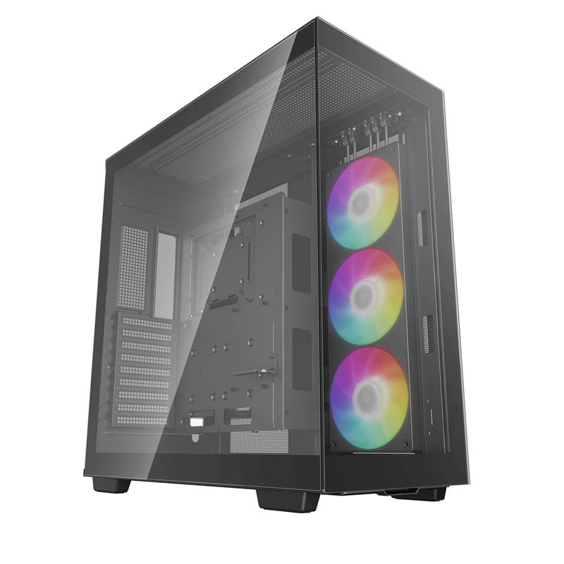 DeepCool CH780 ATX Black Panoramic case Dual Chamber Configuration Trinity 140mm ARGB Fans Tempered Glass Panels Vertical Mount and Gen 4 Riser Cable 