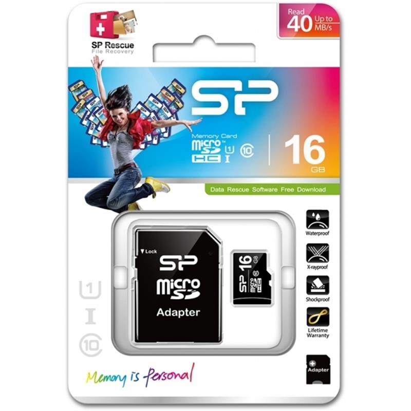 Silicon Power Micro SDHC incl SD Adapter 16GB Class 10