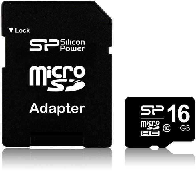 Silicon Power 16GB MicroSDHC Class10 UHS-1 incl. SD-adapter Zwart