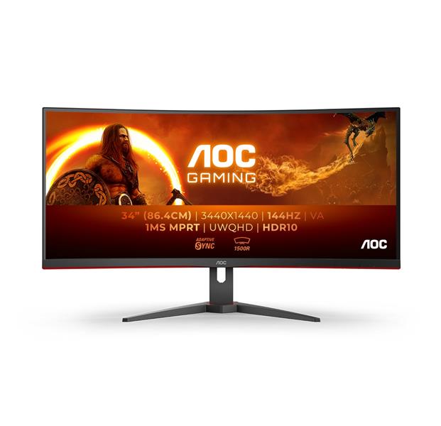 AOC G2 CU34G2XE/BK LED display 86,4 cm (34"") 3440 x 1440 Pixels Wide Quad HD LCD Zwart, Rood