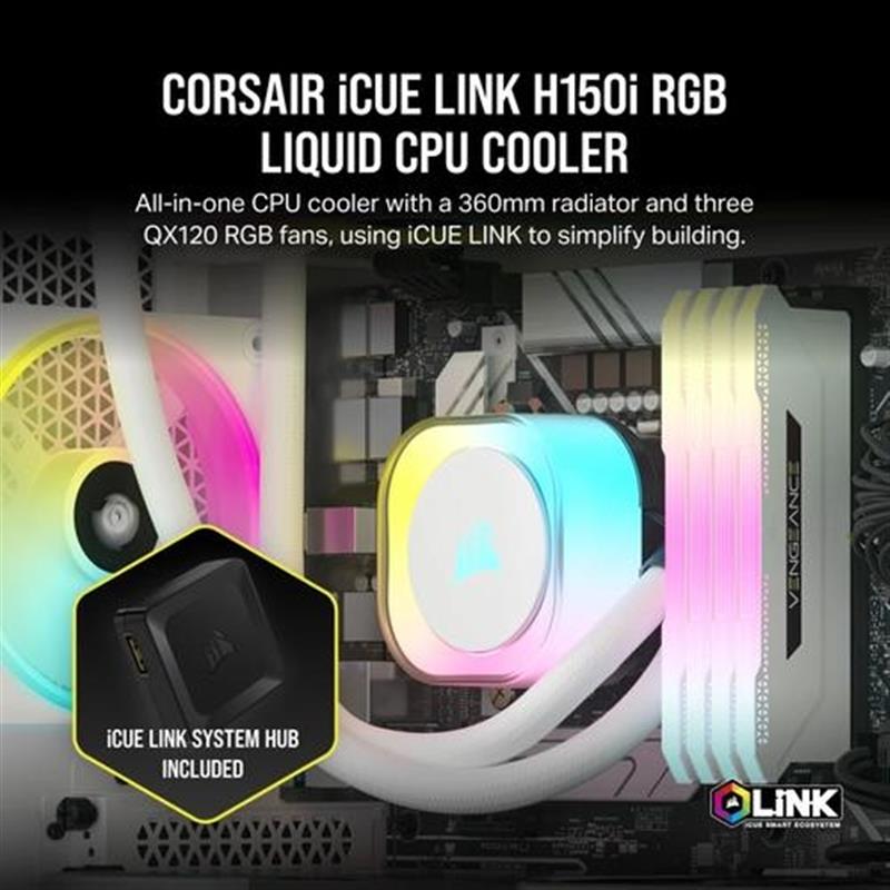 iCUE LINK H150i RGB Wht AIO 360mm Cooler