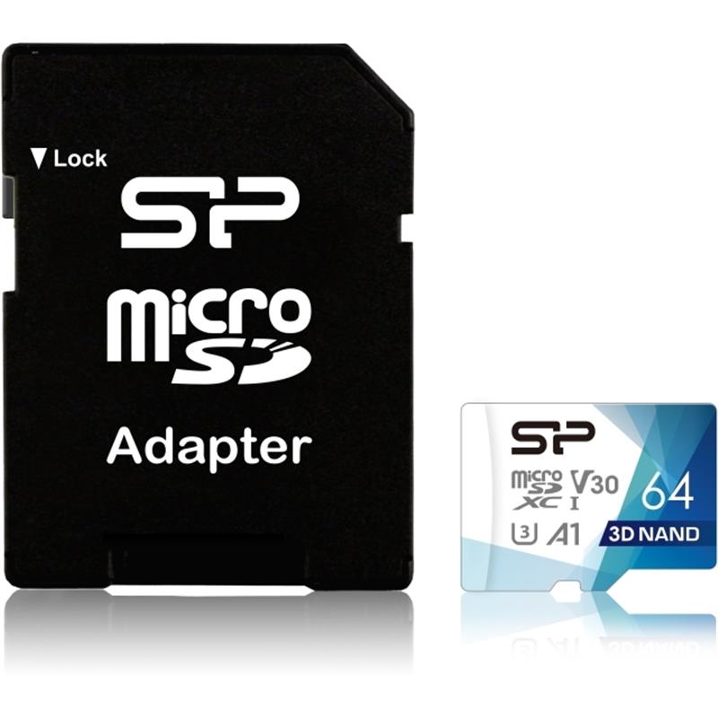 Silicon Power Superior Pro Micro SDHC incl SD Adapter 64GB UHS-1 U3 A1 V30 Class 10 Color