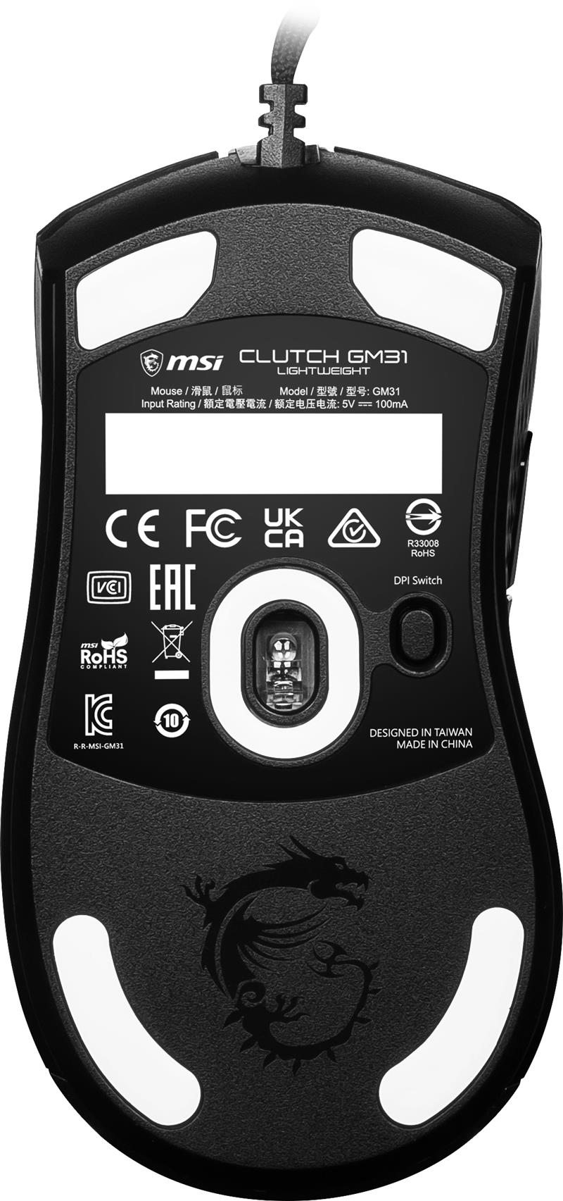MSI CLUTCH GM31 LIGHTWEIGHT muis Rechtshandig USB Type-A Optisch 12000 DPI