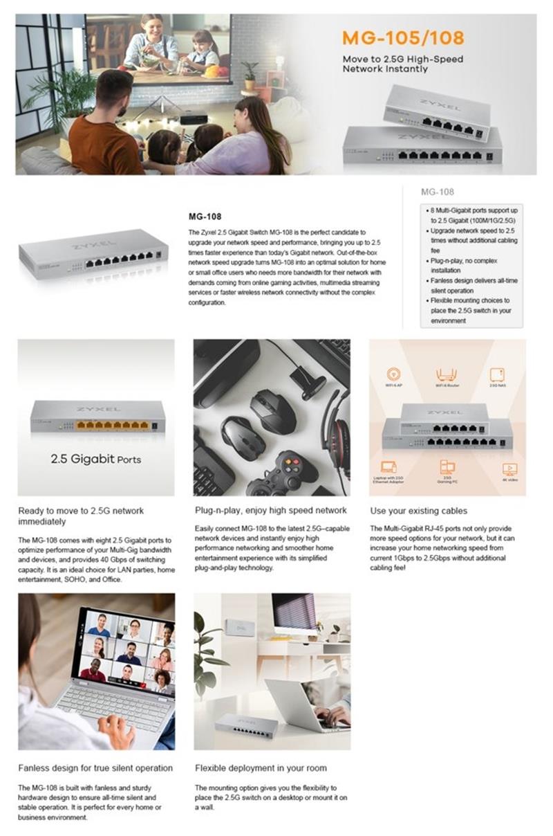 Zyxel MG-108 Unmanaged 2.5G Ethernet (100/1000/2500) Staal