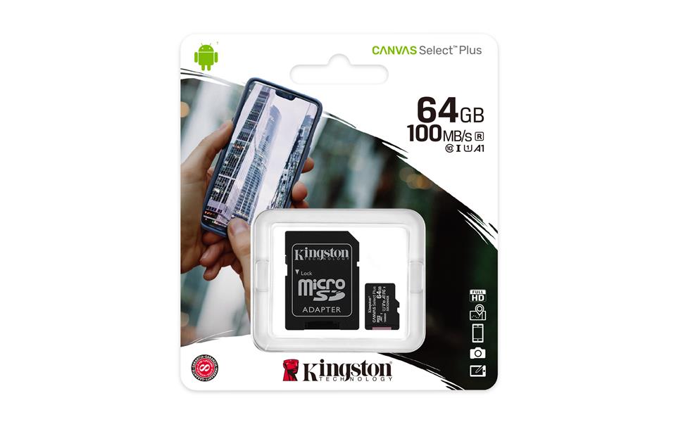 Kingston Technology Canvas Select Plus flashgeheugen 64 GB MicroSDXC Klasse 10 UHS-I