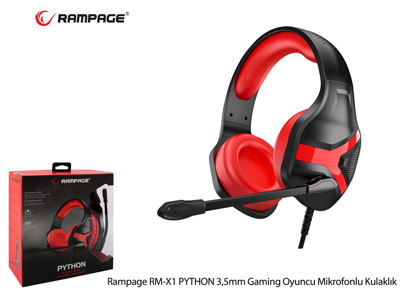 Rampage RM-X1 PYTHON PC Gaming Headset met 3.5mm jack aansluiting - Zwart/Rood