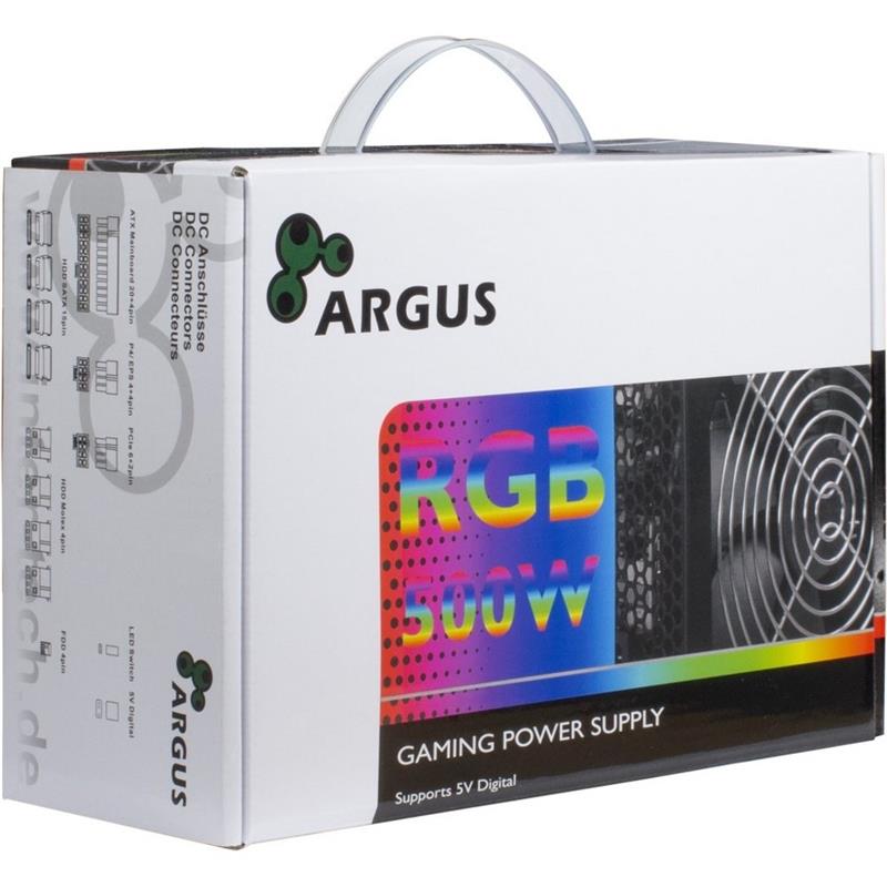 Inter-Tech Argus RGB-500W II power supply unit 20+4 pin ATX Zwart