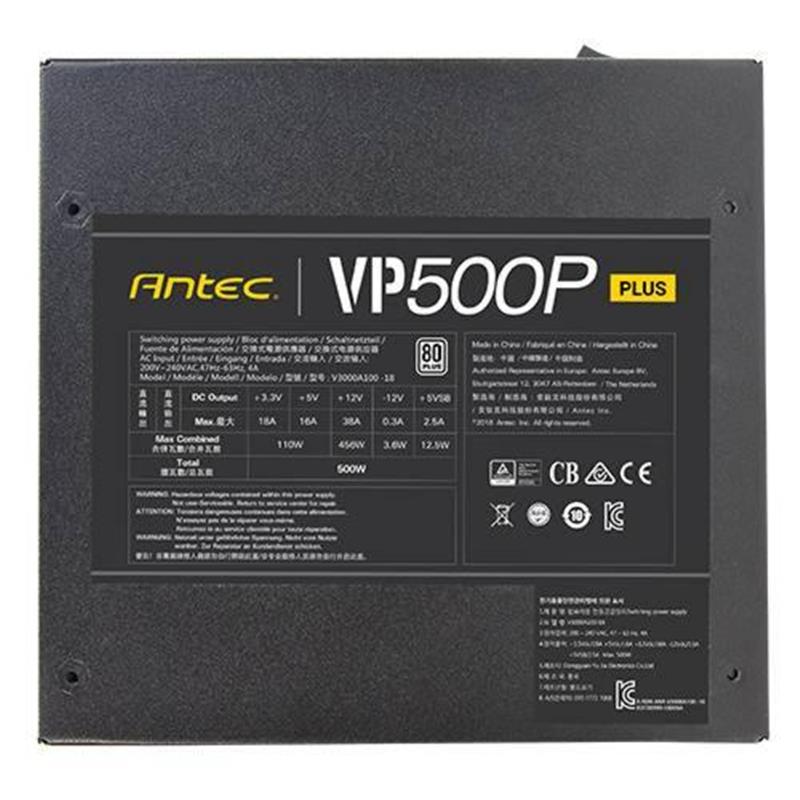Antec VP500P Plus EC power supply unit 500 W 20+4 pin ATX ATX Zwart