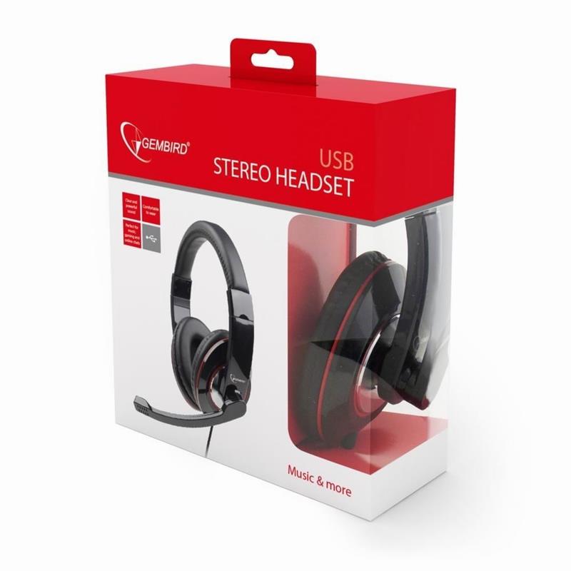 Gembird on-ear headset met comfortable grote oorkussens en verstelbare hoofdband glossy zwart USB