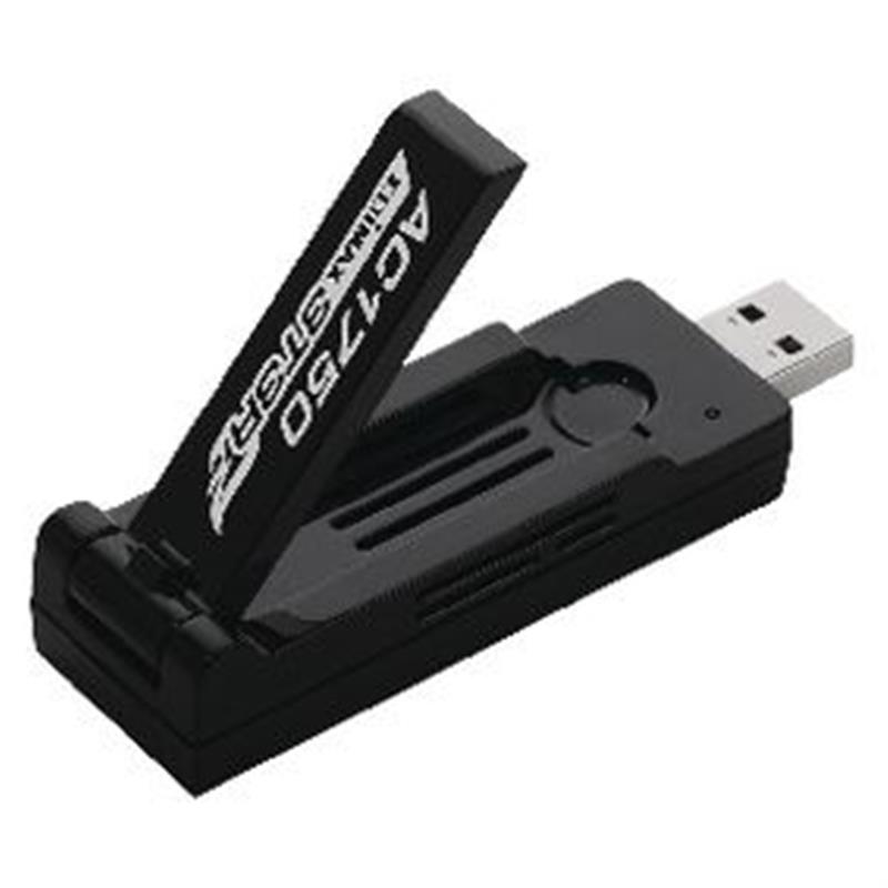 AC1750 Dual-Band Wi-Fi USB 3.0-adapter met 180 graden verstelbare antenne Zwart