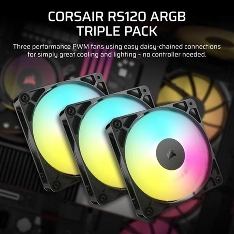 Corsair RS120 ARGB Computer behuizing Ventilator 12 cm Zwart 3 stuk s 