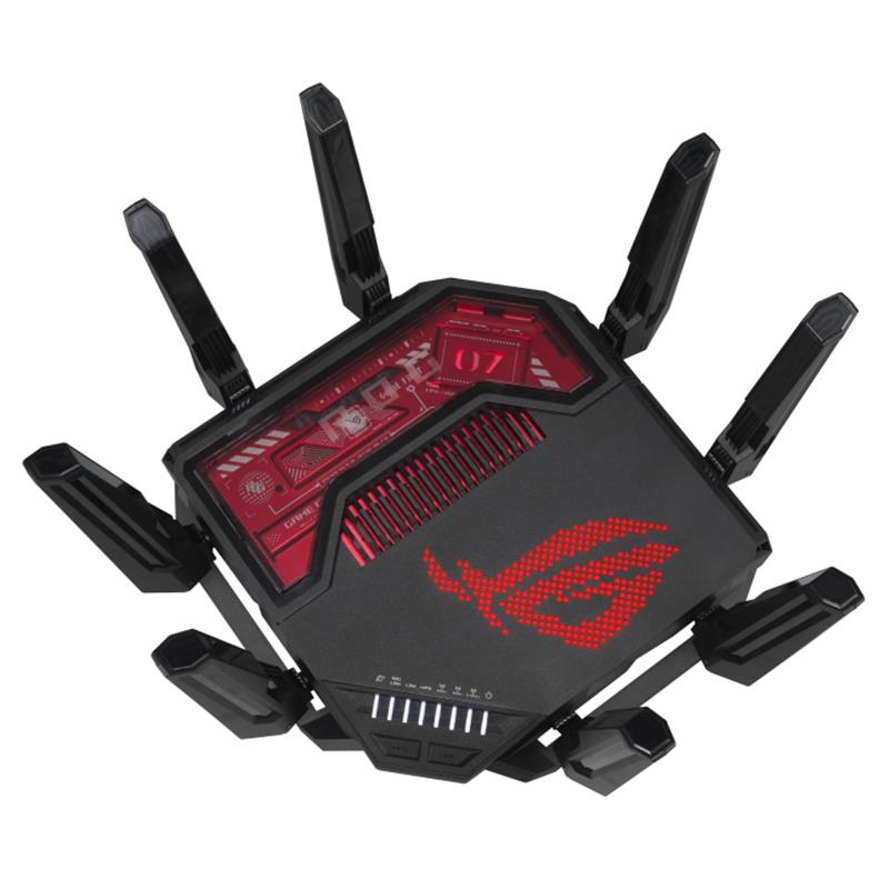 ASUS ROG Rapture GT-BE19000 draadloze router Multi-Gigabit Ethernet Tri-band (2,4 GHz / 5 GHz / 6 GHz) Zwart, Rood