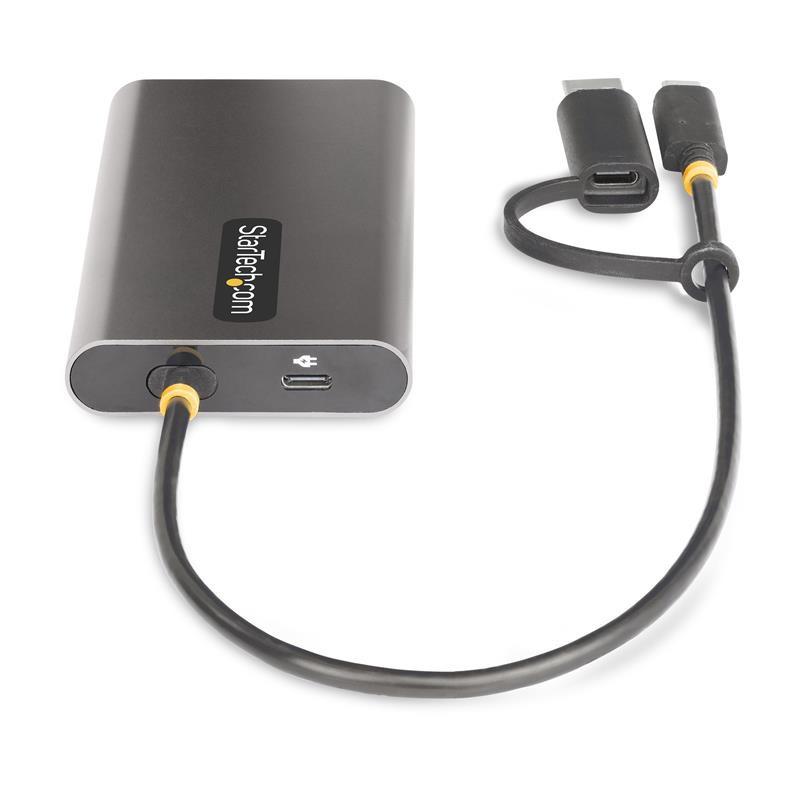 StarTech.com USB-C naar Dual-HDMI Adapter, USB-C of A naar 2x HDMI, 4K 60Hz, 100W Power Delivery Pass-Through, 30cm Ingebouwde Kabel, USB naar HDMI Mu