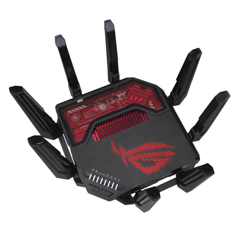 ASUS ROG Rapture GT-BE19000 draadloze router Multi-Gigabit Ethernet Tri-band (2,4 GHz / 5 GHz / 6 GHz) Zwart, Rood