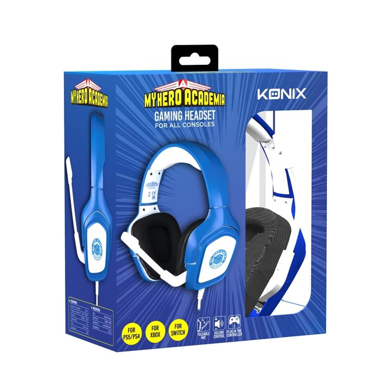 Konix My Hero Academia 80761117846 hoofdtelefoon/headset Bedraad Hoofdband Gamen Blauw, Wit