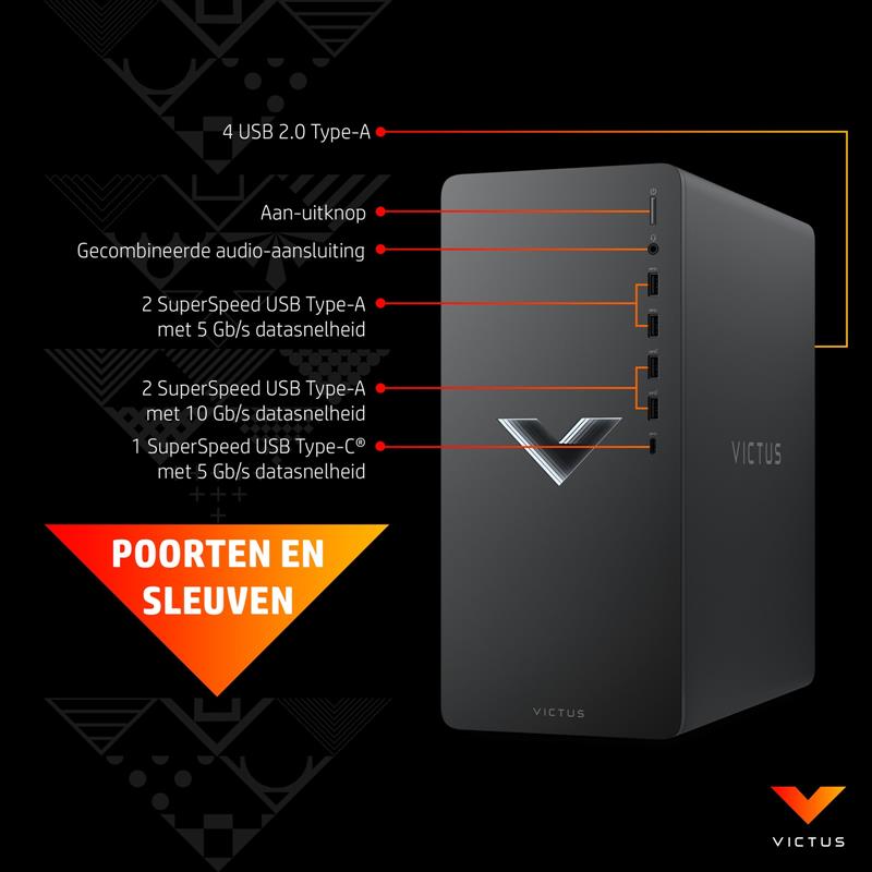 Victus by HP 15L TG02-2001nd Intel® Core™ i7 i7-14700F 16 GB DDR4-SDRAM 1 TB SSD NVIDIA GeForce RTX 4060 Windows 11 Home Tower PC Zwart