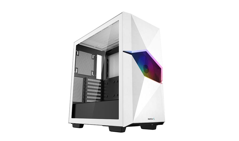 DeepCool CYCLOPS Mid-Tower ATX White PC Case 1x Pre-Installed 120mm ARGB Fan Airflow Front Panel Magentic Tempered Glass Side Panel Built In GPU Holde