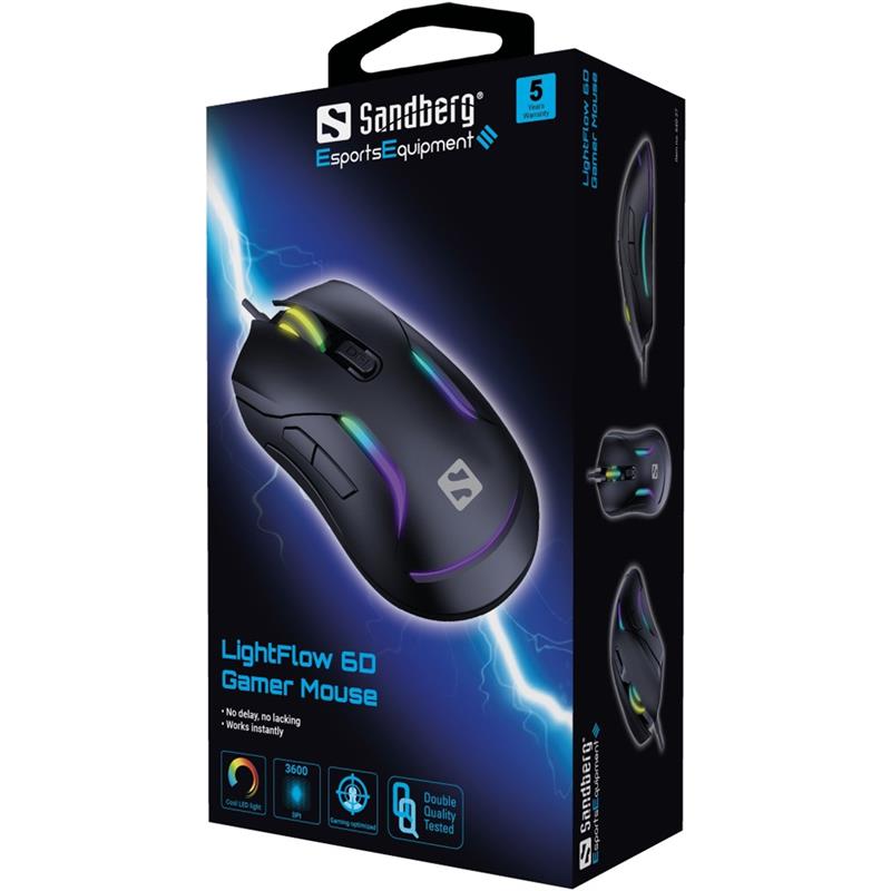 Sandberg LightFlow 6D Gamer Mouse muis Ambidextrous USB Type-A 3600 DPI