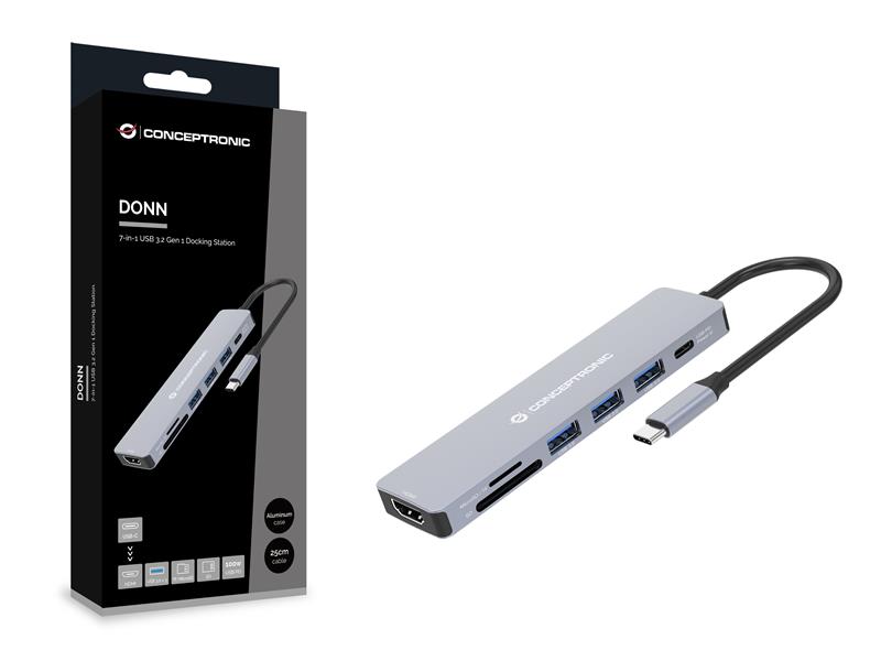 Conceptronic DONN19G laptop dock & poortreplicator Bedraad USB 3.2 Gen 1 (3.1 Gen 1) Type-C Grijs