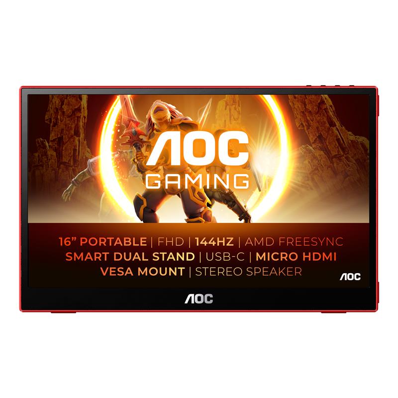 AOC 16G3 Draagbare televisie en monitoor Draagbare monitor Zwart, Rood 39,6 cm (15.6"") TFT 1920 x 1080 Pixels